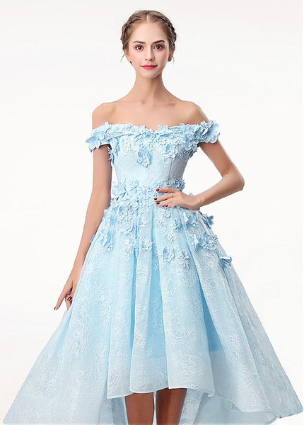 Lace Off-the-shoulder 3D Flowers  Hi-lo A-line Prom Dress 