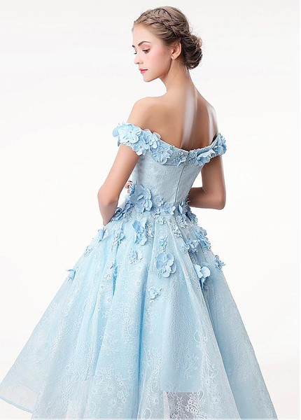  Lace Off-the-shoulder 3D Flowers  Hi-lo A-line Prom Dress 