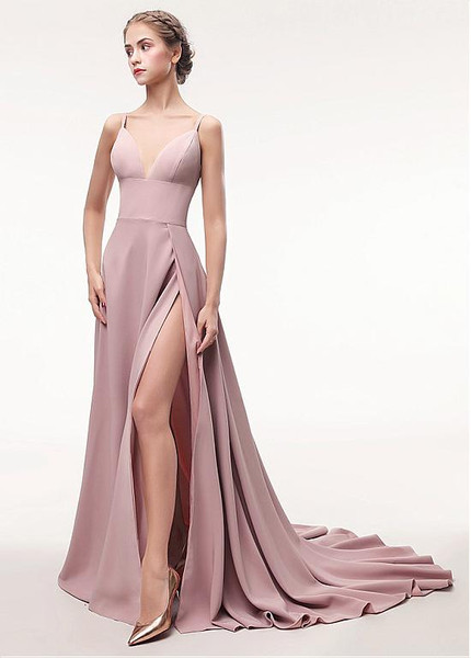 Dusty Pink Spaghetti Straps Neckline A-line Evening Dress