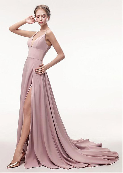 Dusty Pink Spaghetti Straps Neckline A-line Evening Dress 