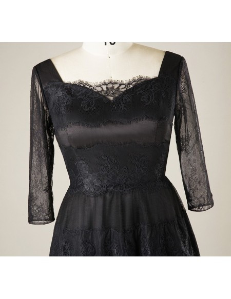 Lace Sleeves Short Black Lace Plus Size Mother Of The Brides Dress