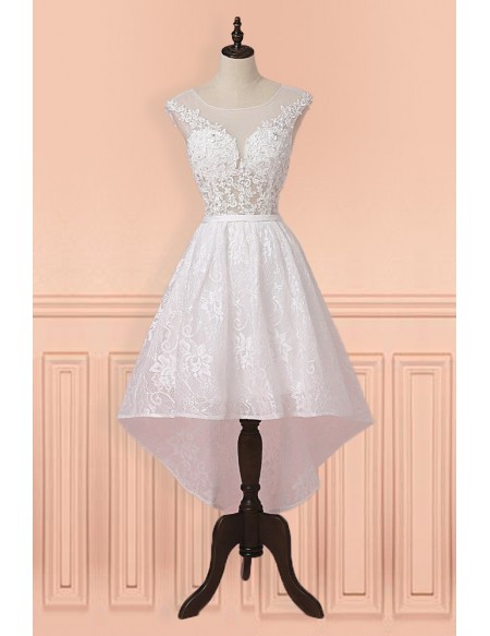 Shop 2020 White Lace Sheer Cap Sleeves High Low Short Wedding Dress Under 99