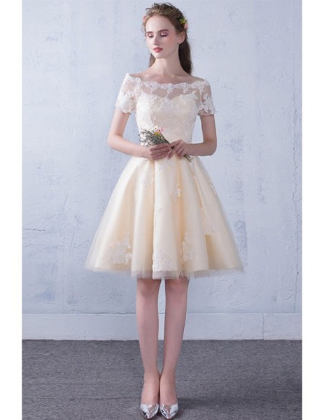 Shop 2020 High Low Champagne Off The Shoulder Lace Wedding Reception Dress Under 99