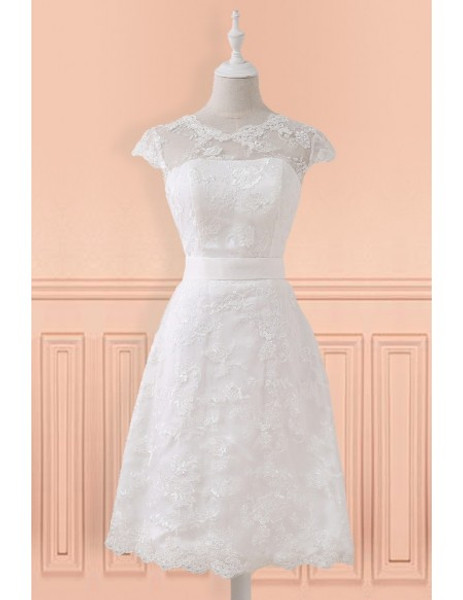 Shop 2020 Belt  Cap Sleeve Lace Short Wedding Reception Dress For Mature Brides Under 105