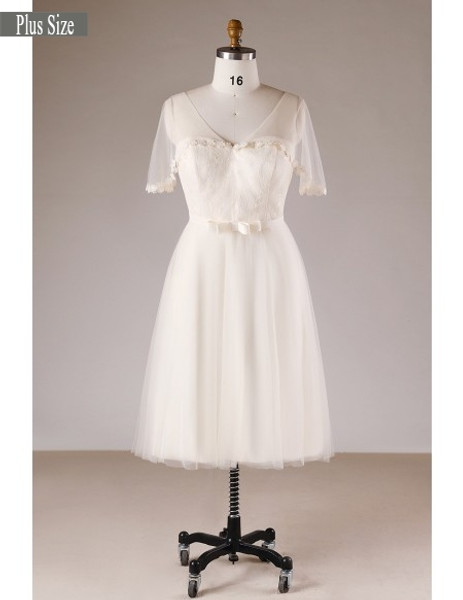 Shop 2020 Champagne Appliques Plus Size Knee Length Short Tulle Wedding Dress Under 118