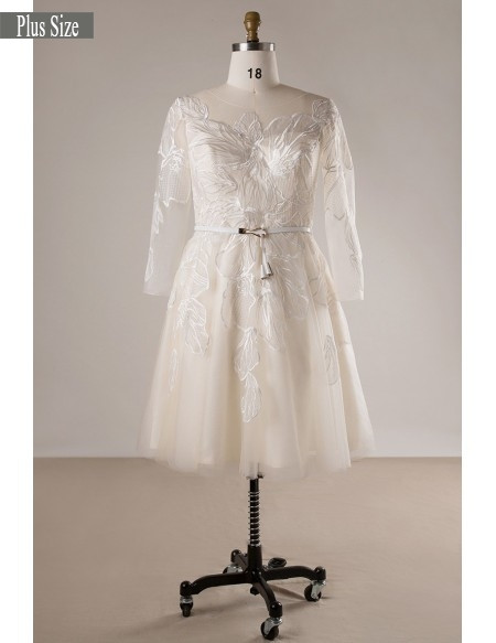 Shop Beautiful Plus Size Lace Champagne 3/4 Sleeve Short Appliques Wedding Dress Under 148