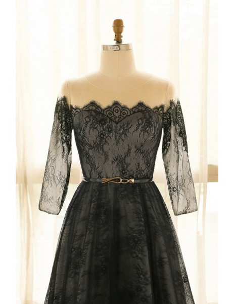 Off Shoulder Long Black Lace Plus Size Mother Of The Brides Dress