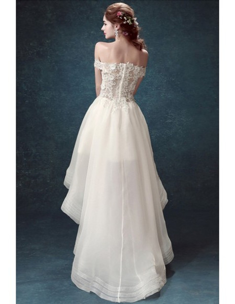 Shop Cheap 2020 High Low Off-the-shoulder Appliques Lace Tulle Wedding Dress Under 118
