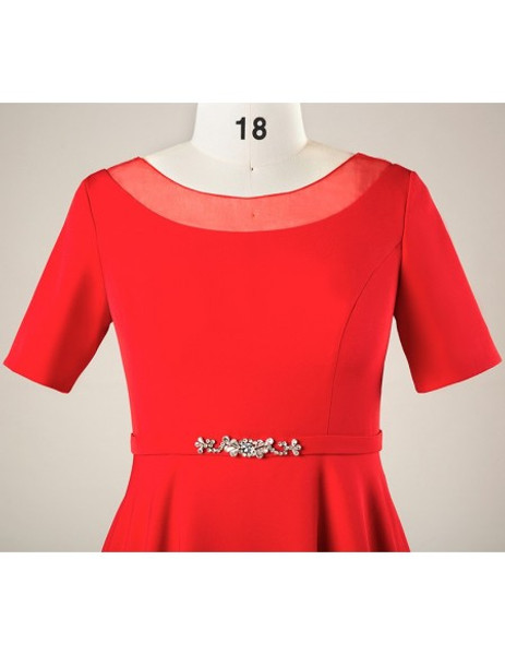 Plus Size Simple Short Red Mother Of The Brides Dress With Sleeves