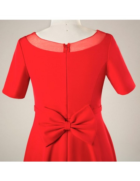 Plus Size Simple Short Red Mother Of The Brides Dress With Sleeves