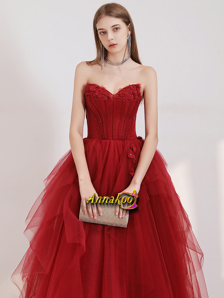 Shop 2021  Ball Gown Ruffles Appliques Beading Lace Up Tulle Prom Dress Under 168