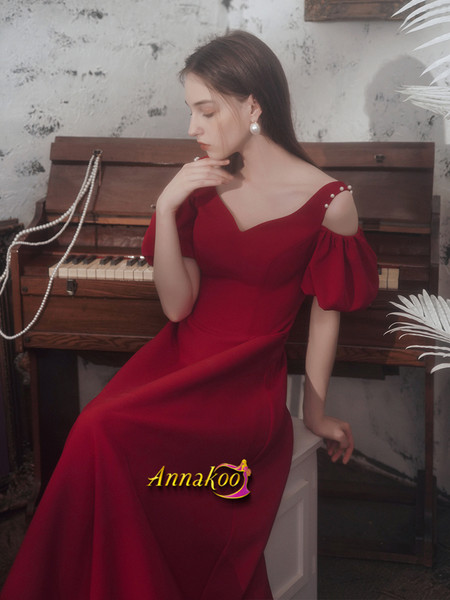 Short Sleeves V Neck Satin Floor Length Pearl Backless Prom Dress