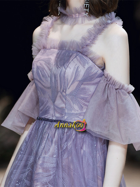 Shop 2021 Lavender Light Purple Appliques Bling Bling Lace Up Prom Dress Under 148