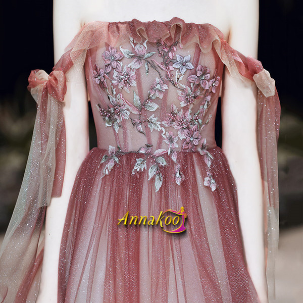 Shop 2021 Off The Shoulder Ombre Pink Lace Up Appliques Prom Dress Under 148