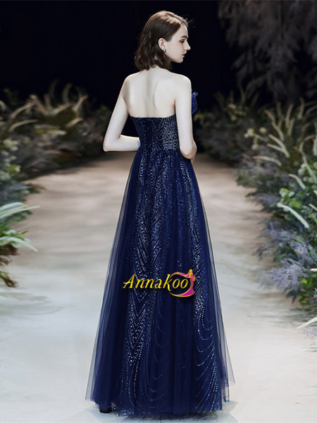 Shop 2021 Blue Sequin Beading Unique Strapless Lace Up Prom Dress Under 156