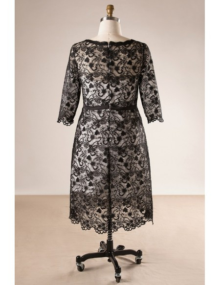 Sheath 3/4 Sleeve Black Lace Plus Size Mother Of The Brides Dress