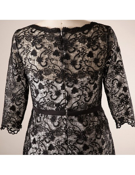 Sheath 3/4 Sleeve Black Lace Plus Size Mother Of The Brides Dress