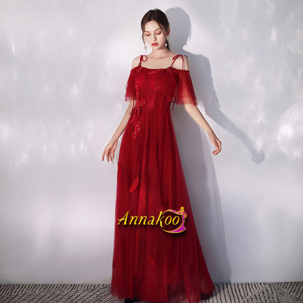 Shop 2021 Spaghetti Straps Burgundy Appliques Lace Up Tulle Prom Dress Under 138