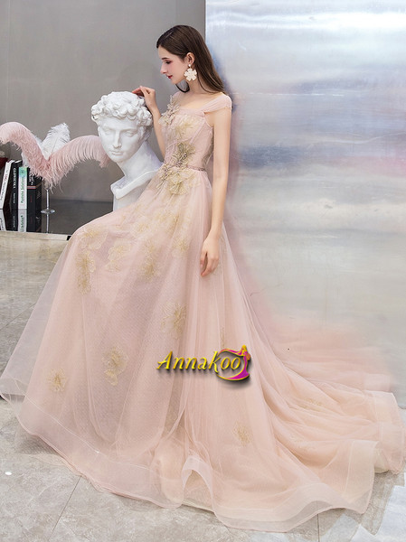 Shop 2021 Unique Straps Pink Tulle Flower Beading A Line Prom Dress Under 158