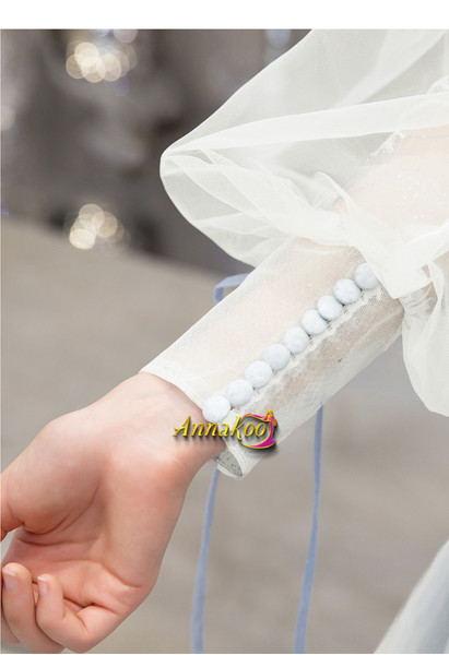 Off The Shoulder Light Blue See Through Appliques Tulle Long Sleeve Prom Dress