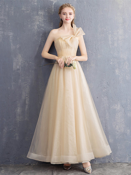 Shop 2021 Champagne One Shoulder Tulle Ankle Length A Line Wedding Dress From Annakoo