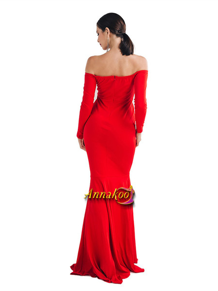 Red Mermaid Spandex Long Sleeve Off The Shoulder Prom Dress