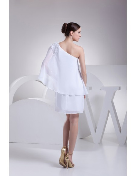 Beaded One Shoulder White Chiffon Short Mother Of Groom Dress