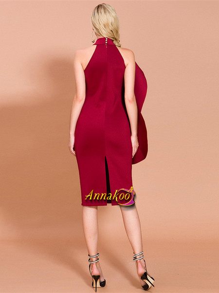 Shop Cheap 2021 Burgundy High Neck Spandex Sheath Column Short Mini Cocktail Dress Under 75
