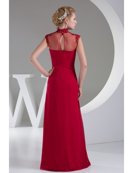 High Neck Lace Chiffon Red Long Mother of Bride Dress