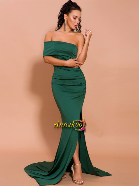 Shop 2021 Green One Shoulder Spandex Mermaid Prom Dress Under 82