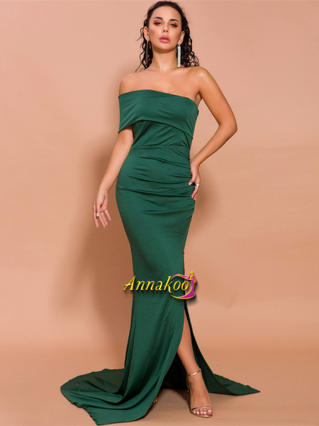 Shop 2021 Green One Shoulder Spandex Mermaid Prom Dress Under 82