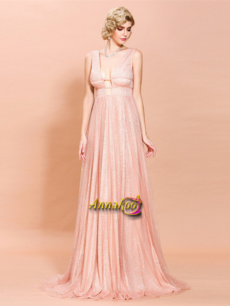 Shop 2021 Pink Sequin Tulle V Neck A Line Prom Dress Under 88