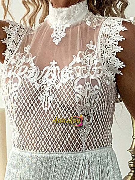 High Neck Lace Appliques Sexy Fringe Mesh Romper Prom Dress