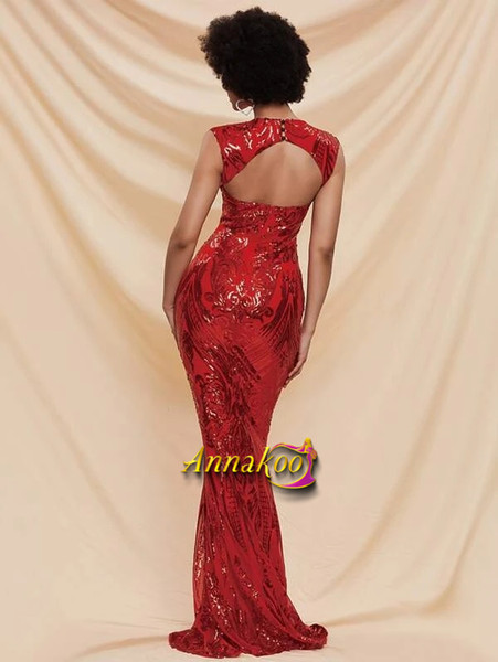 Shop 2021 Red Scoop Cut Out Back Sequin Mermaid Prom Dress Under 79