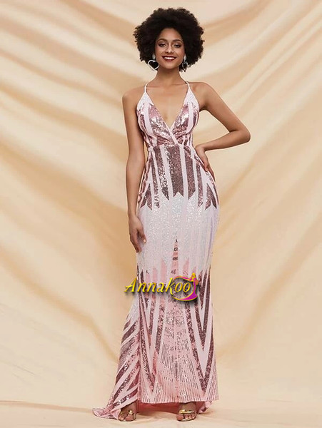 Pink Sexy Criss Cross Backless Sequin Prom Dress