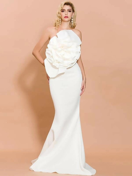 Shop 2021 Exaggerated Ruffle Fishtail Hem Tube Spandex White Prom Dress Under 68