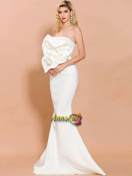 Shop 2021 Exaggerated Ruffle Fishtail Hem Tube Spandex White Prom Dress Under 68