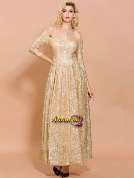 Shop 2021 Off Shoulder Split Thigh Glitter Long Sleeve Gold Prom Dress Under 79