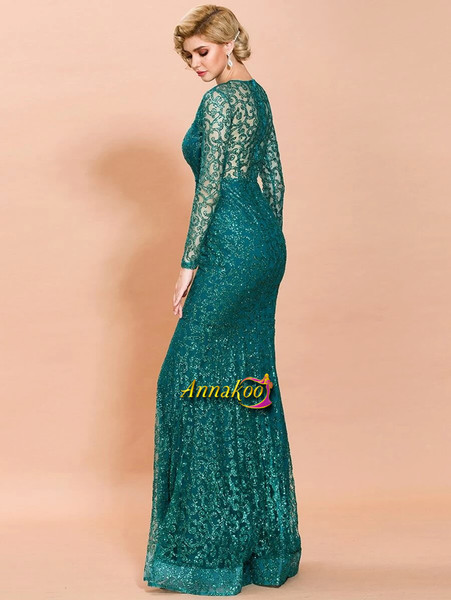 Shop 2021 Green Long Sleeve Glitter Mesh Overlay Fishtail Hem Prom Dress Under 73