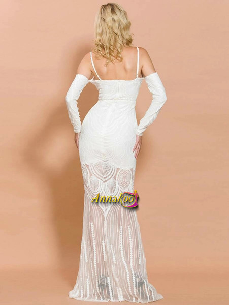 Shop 2021 White Long Sleeve Cold Shoulder Sequin Mesh Bodycon Prom Dress Under 59