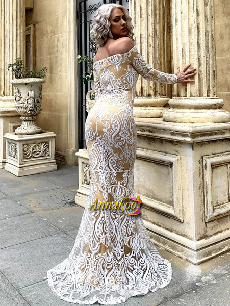 Shop 2021 Champagne Sexy Mermaid Sequin Mesh Overlay Bardot Prom Dress Under 72