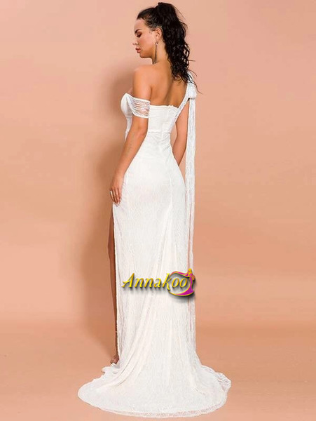 Shop 2021 White Split Thigh Asymmetrical Neck Maxi Prom Dress Under 69