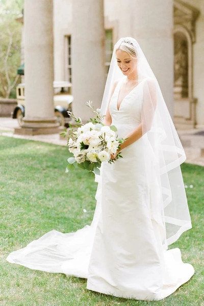 Buy 2021  V Neck Satin Ruffles Back Sheath Column Wedding Dress Under 188