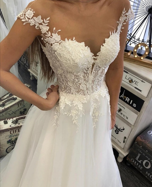 Buy 2021 Off The Shoulder A Line Tulle Appliques Romantic Wedding Dress Under 168