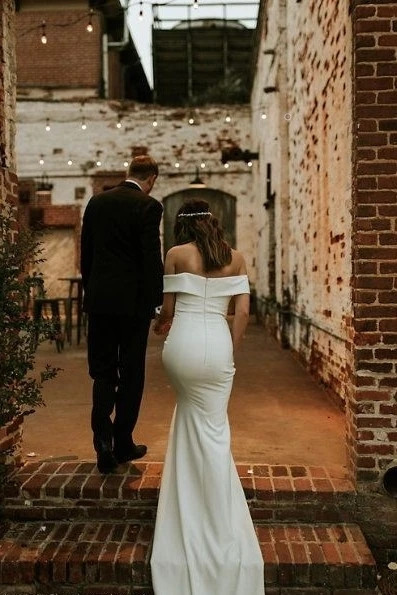 Buy Annakoo 2021 Off The Shoulder Satin Sheath Column Elegant Wedding Dress Under 138