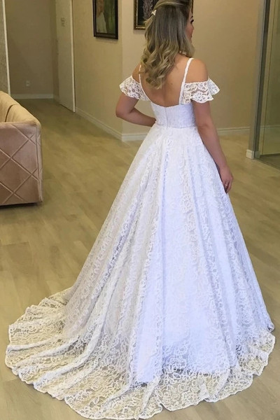Shop 2021 Off The Shoulder Straps Lace A Line Boho Wedding Dress Under 249