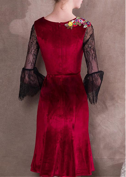 V-neck Pleuche & Lace Short A-line Prom Dress