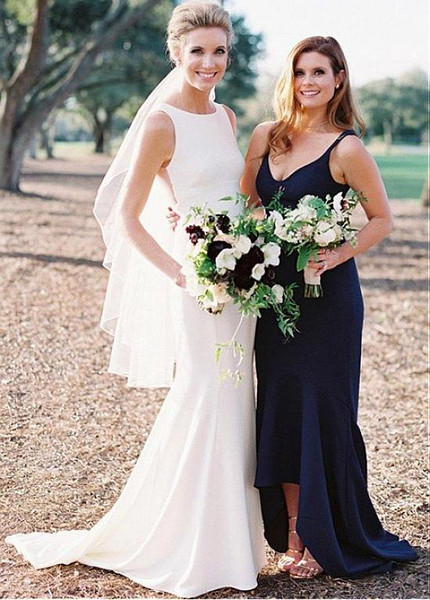 Simple Jewel Neckline Full Length Mermaid Wedding Dress