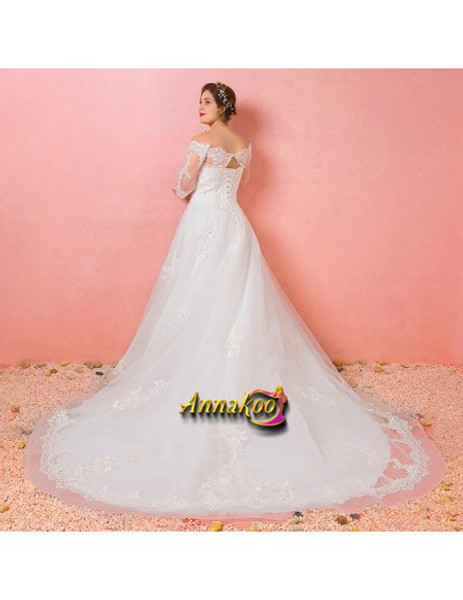 Buy 2021 Ivory Off The Shoulder Beaded Lace Half Sleeves Plus Size Wedding Dress Under 279