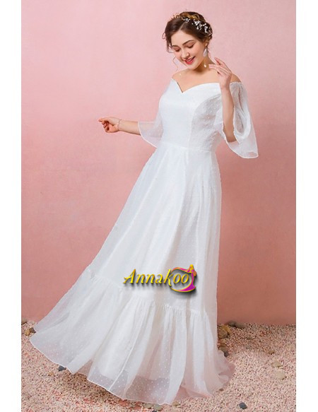 Shop 2021 Polka Dot Chiffon V Neck Half Sleeve A Line Plus Size Wedding Dress Under 139